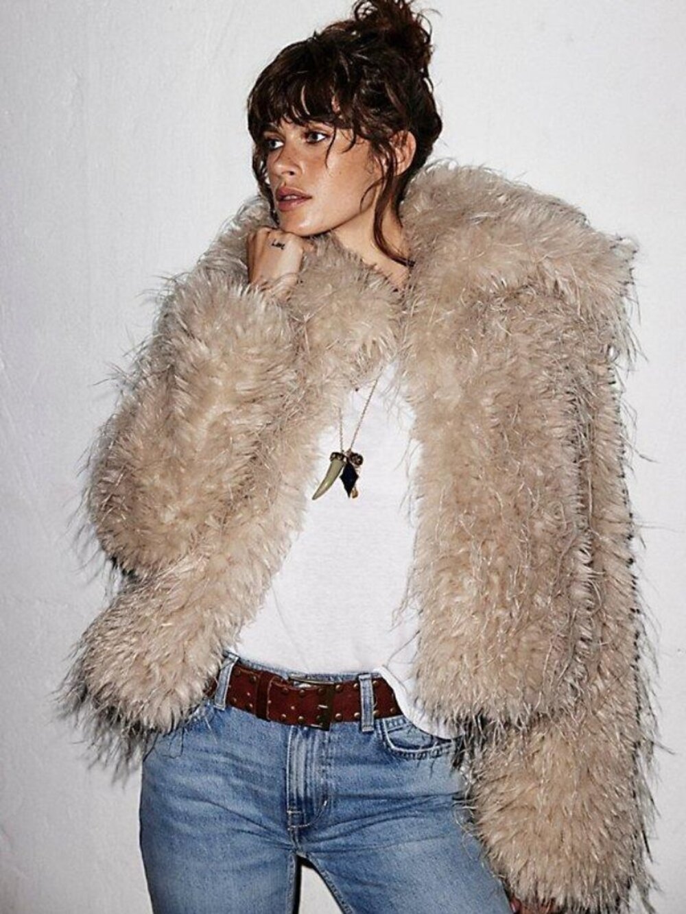 Free People Moonlight Faux Fur Jacket Oversized Fluffy NWT Natural Size Large